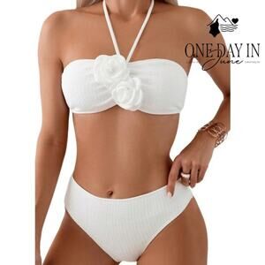 Charmo Textured Bandeau Bikini Swimsuit Size L